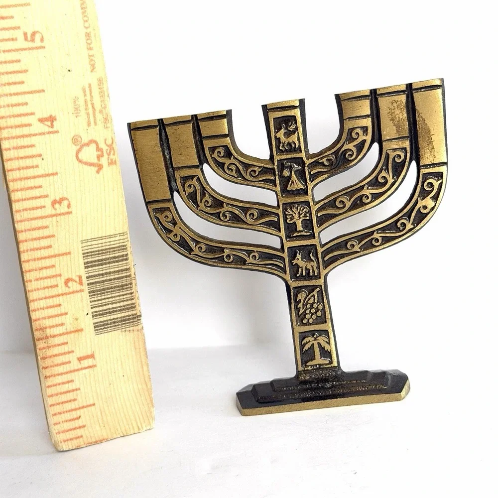 Small Hanukkah Menorah‎ Brass 9 Candles Judaica Religious Holiday